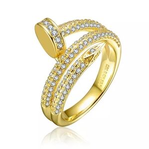 Rachel Glauber 14K Gold Plated With Cubic Zirconia Bypass Modern Ring Size 8